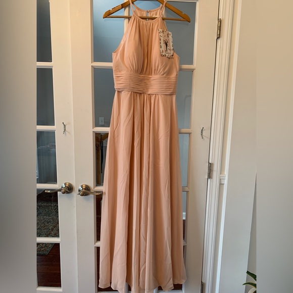 NWT AW Bridal Keyhole Chiffon Bridesmaid Dresses Long Formal Dress in Pearl Pink - Picture 4 of 13